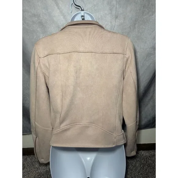 Blush Pink Faux Suede Biker Moto Jacket Size Small - Picture 2 of 6